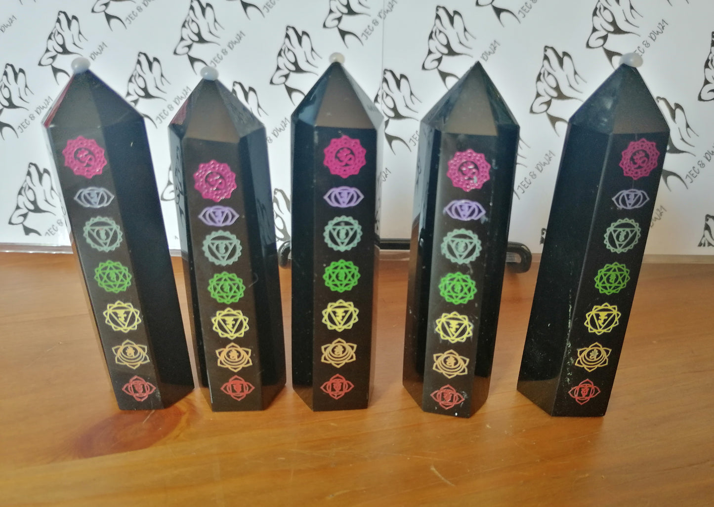 Black Obsidian Chakra Etched Tower's