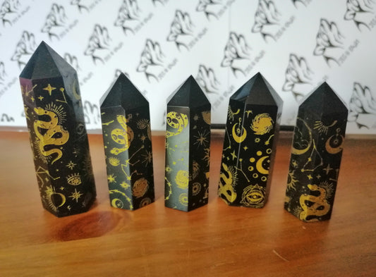 Black Obsidian Etched Tower's